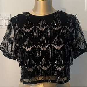 Allegra K Black and Gold Women's Crop Top